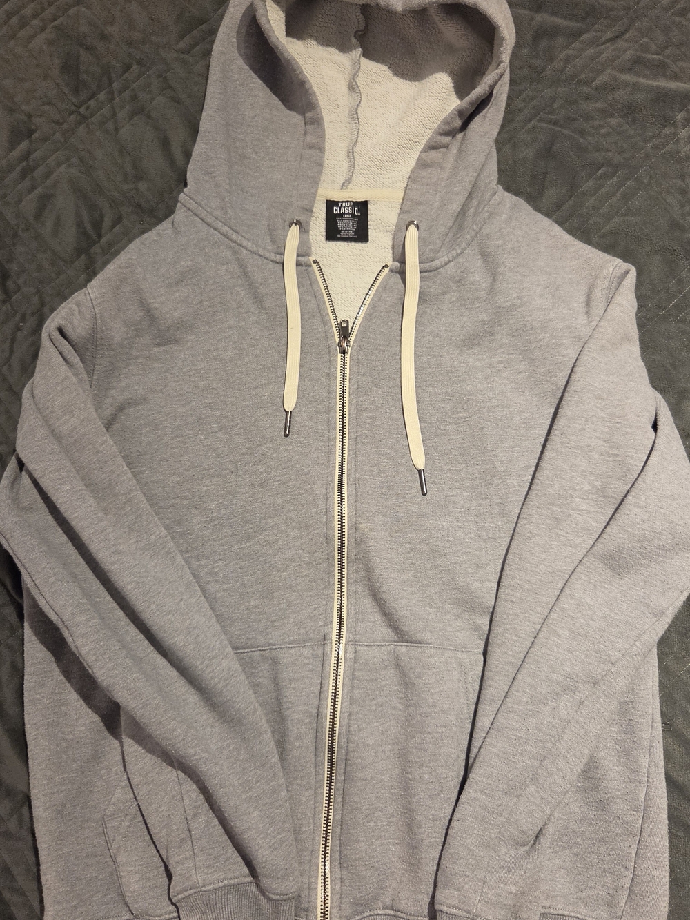 Classic Light Gray Zip-Up Hooded Sweater